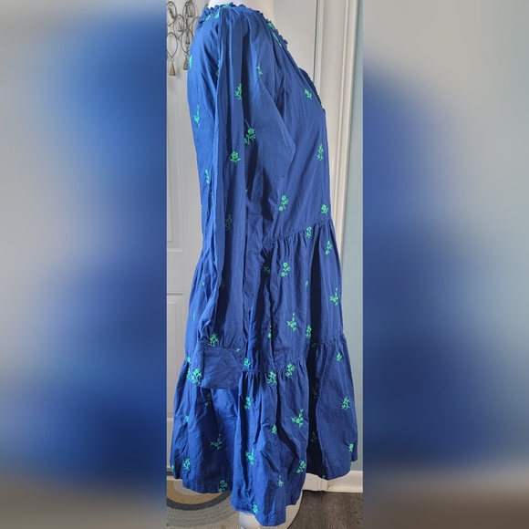 Hatley Maddie Popover Dress Women's S Blue w/Green Embroidered Floral 100% Cotto - Picture 4 of 16